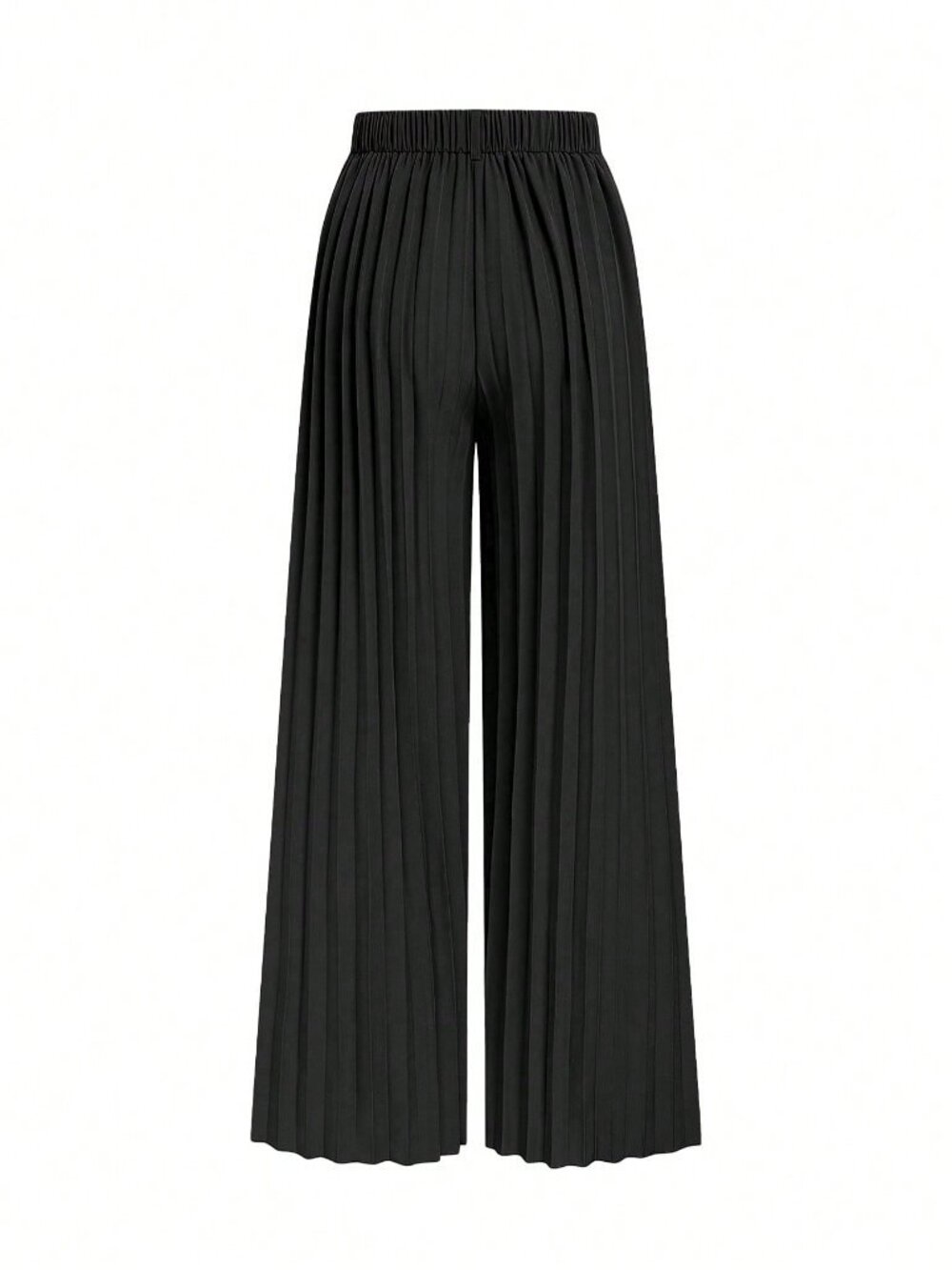 Black Elegant Women's Minimalist Pleated Casual Pants - Picture 6 of 7